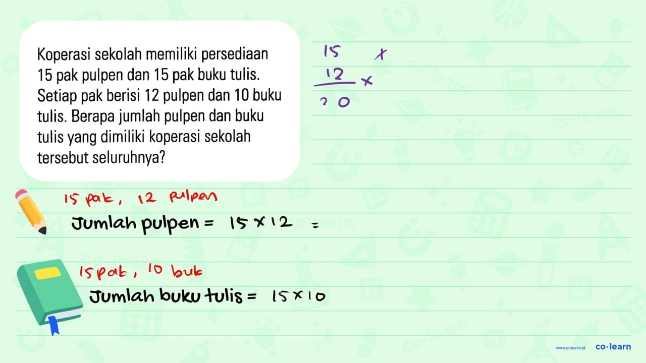 Koperasi sekolah memiliki persediaan 15 pak pulpen dan 15