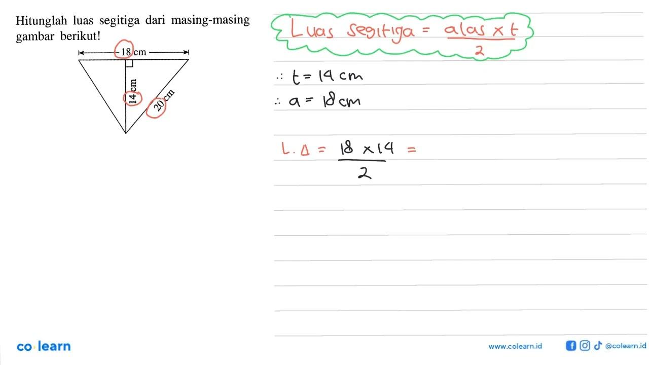 Hitunglah luas segitiga dari masing-masing gambar