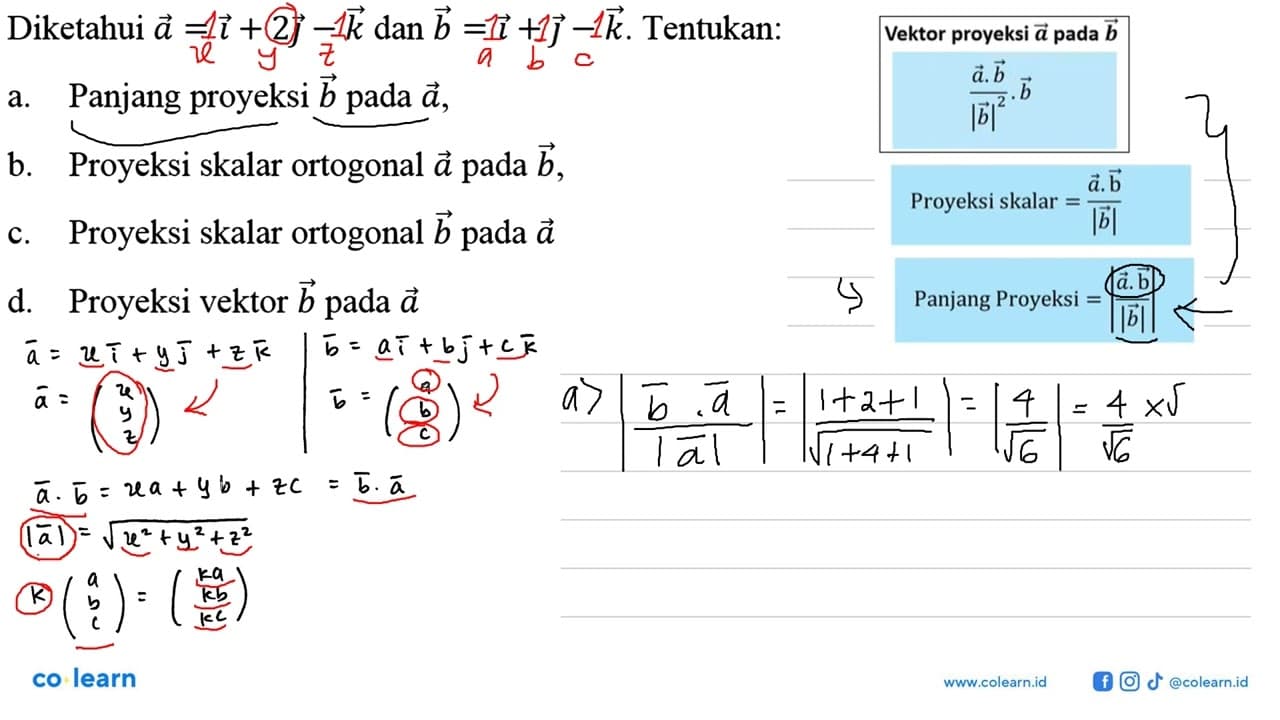 Diketahui vektor a=i+2j-k dan vektor b=i+j-k. Tentukan: a.