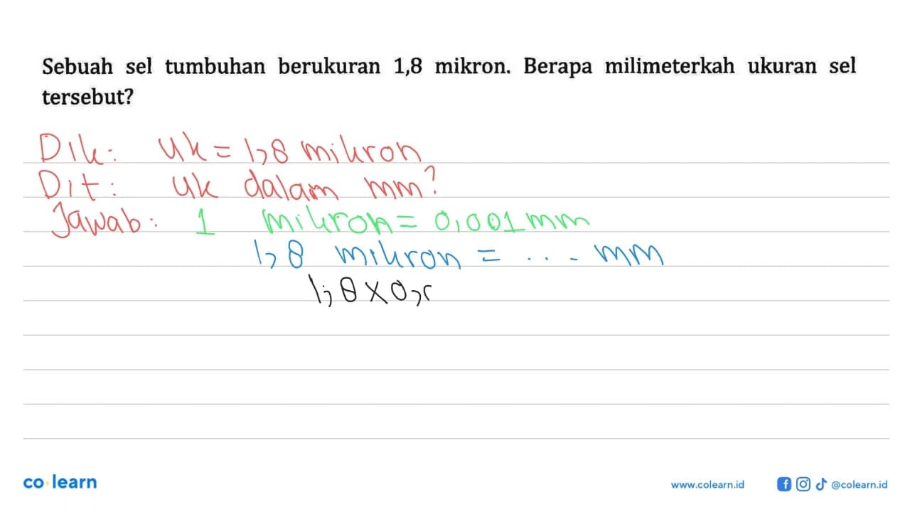 Sebuah sel tumbuhan berukuran 1,8 mikron: Berapa