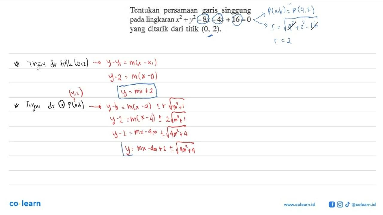 Tentukan persamaan garis singgung pada lingkaran