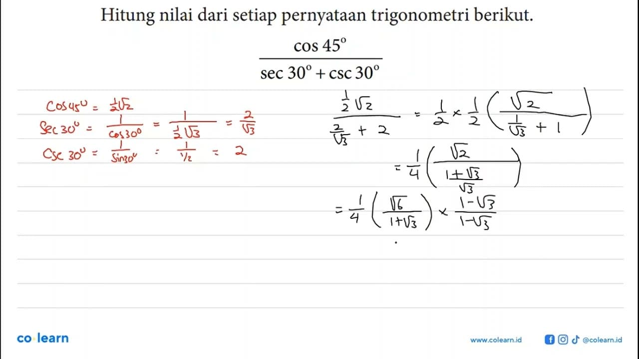 Hitung nilai dari setiap pernyataan trigonometri