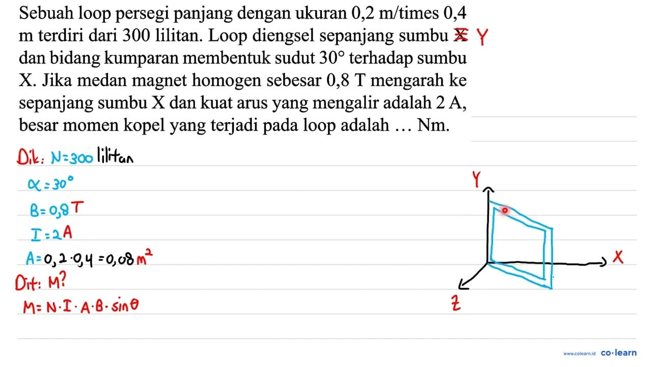 Sebuah loop persegi panjang dengan ukuran 0,2 m / times 0,4