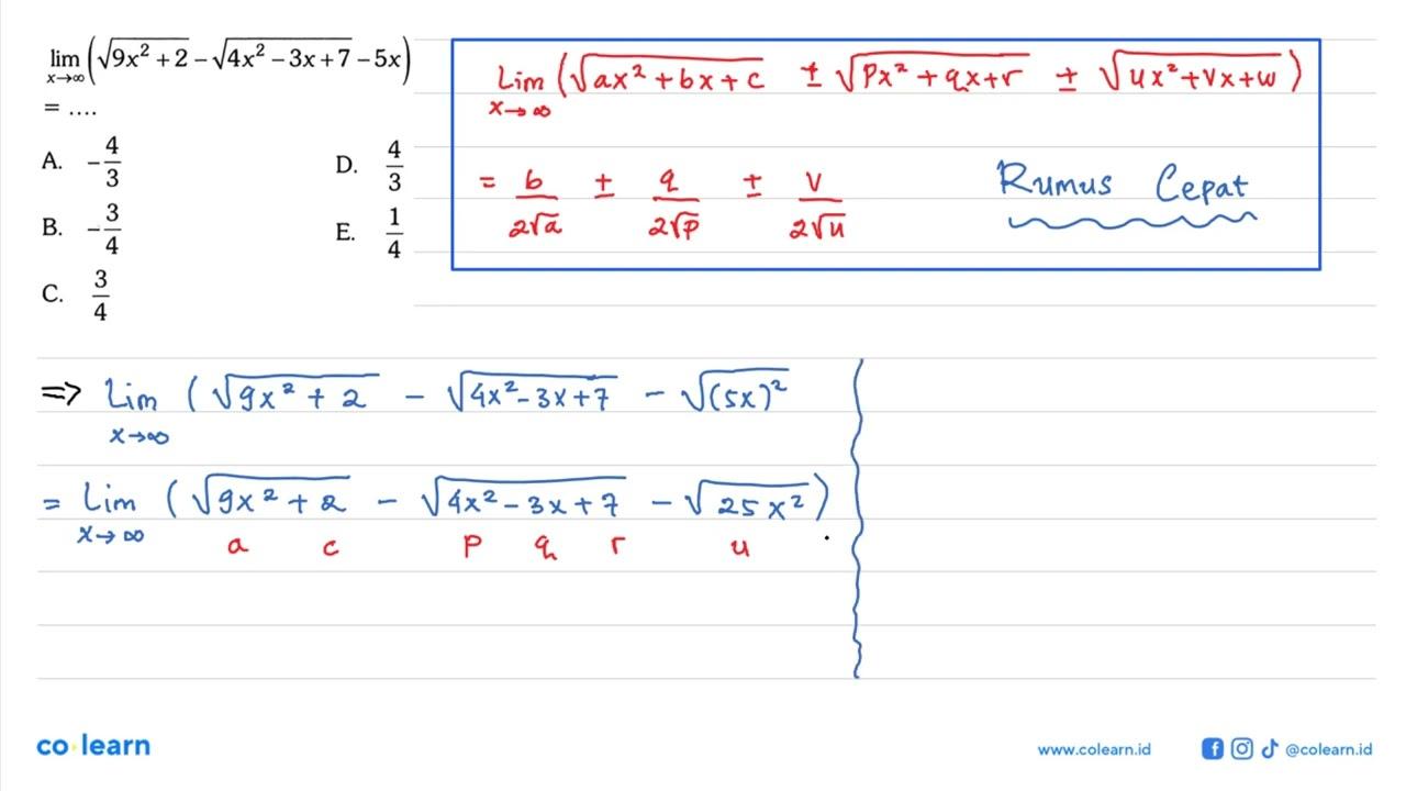 limit x mendekati tak hingga (akar(9x^2+2) -