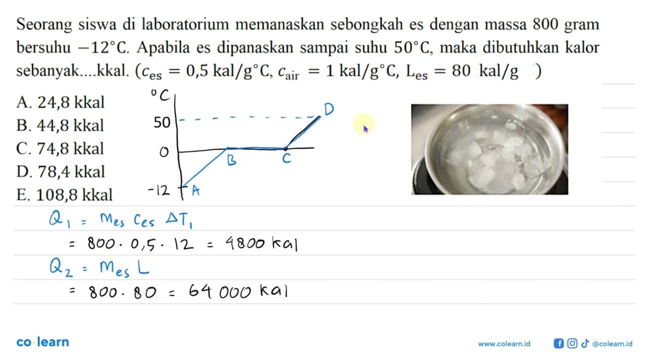 Seorang siswa di laboratorium memanaskan sebongkah es