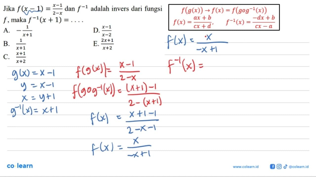 Jika f(x-1)=(x-1)/(2-x) dan f^(-1) adalah invers dari