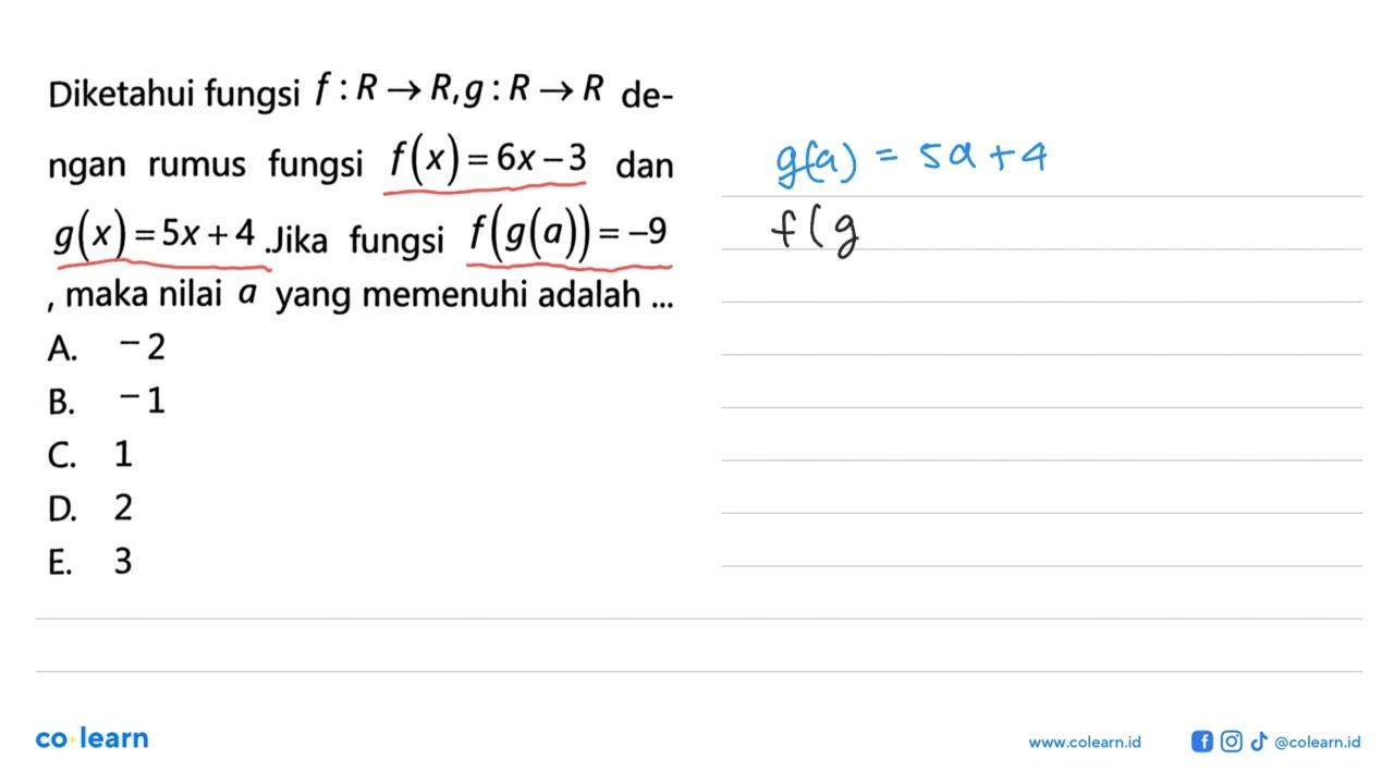 Diketahui fungsi f:R->R, g:R->R dengan rumus fungsi