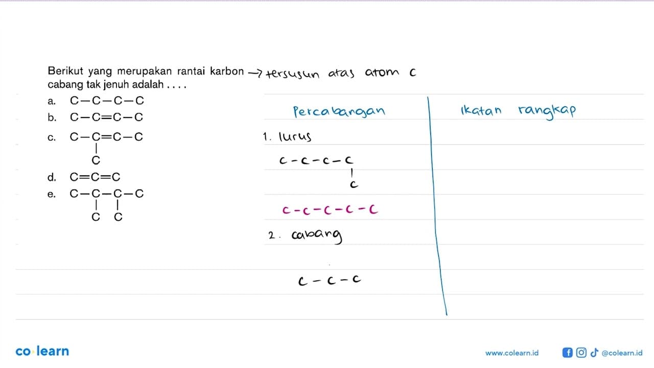 Berikut yang merupakan rantai karbon cabang tak jenuh