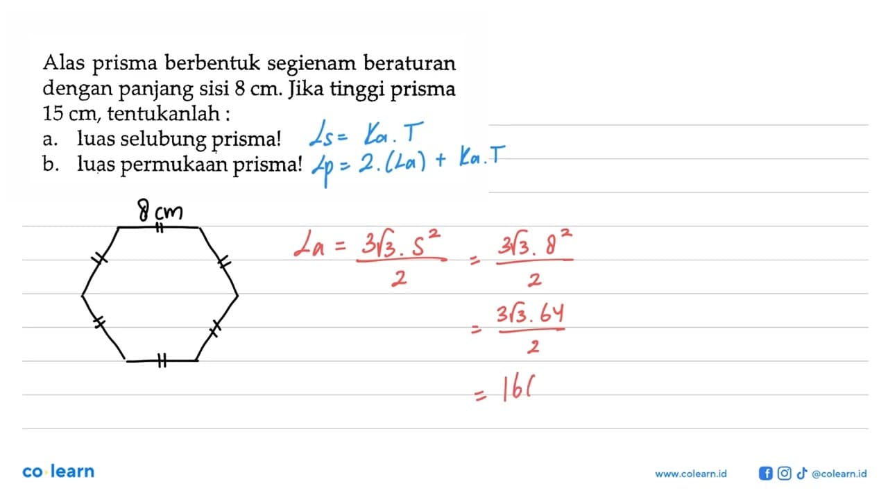 Alas prisma berbentuk segienam beraturan dengan panjang