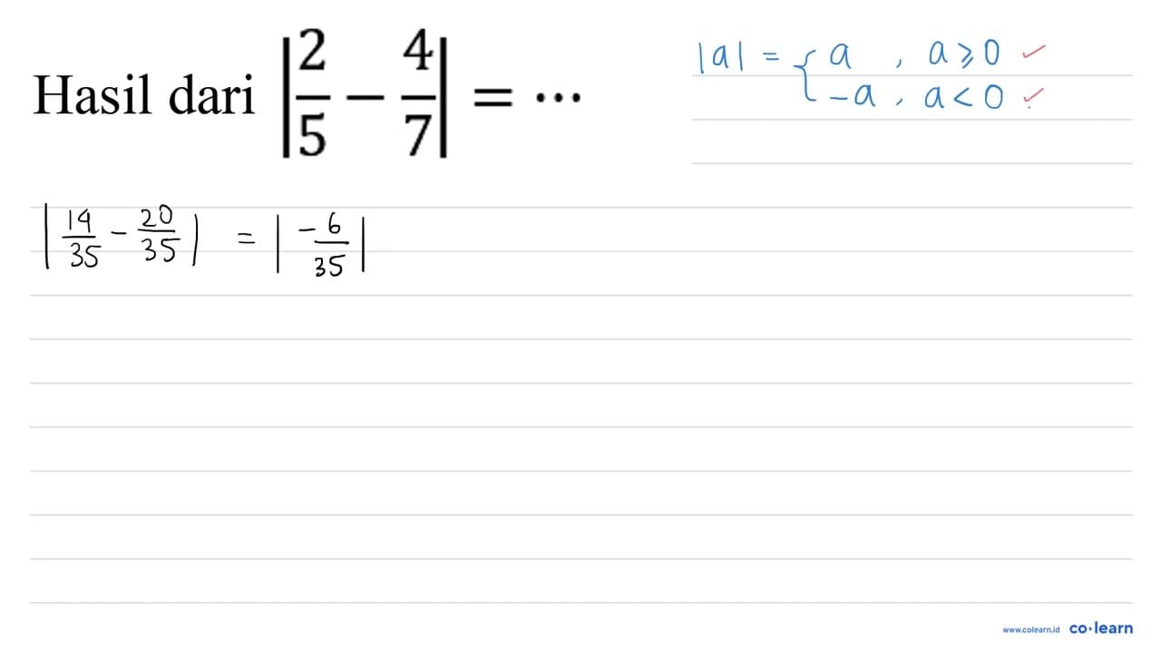 |(2)/(5)-(4)/(7)|=..