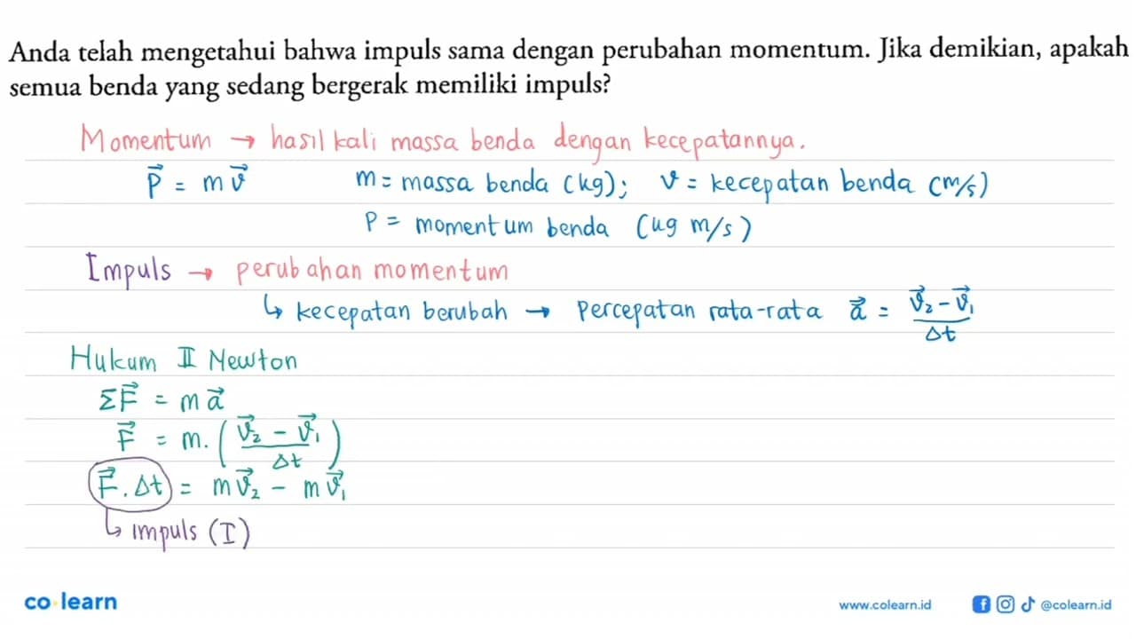 Anda telah mengetahui bahwa impuls sama dengan perubahan