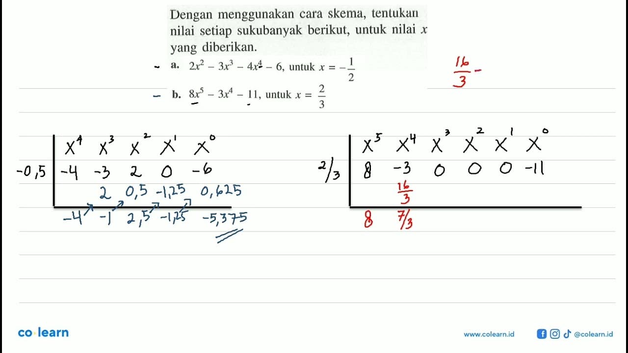 Dengan menggunakan cara skema, tentukan nilai setiap