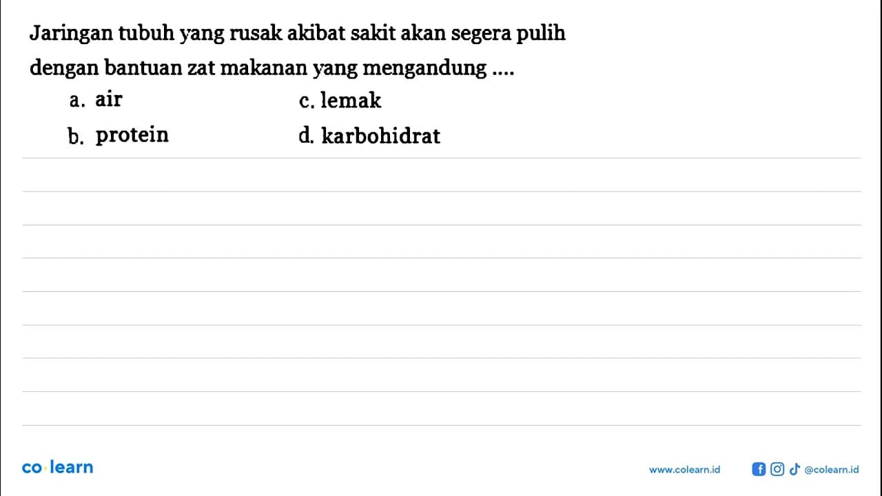 Jaringan tubuh yang rusak akibat sakit akan segera pulih