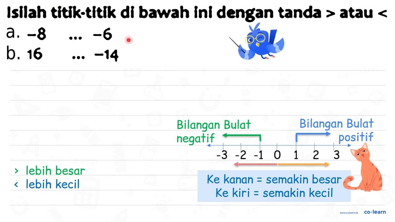 Isilah titik-titik di bawah ini dengan tanda > atau < a. -8