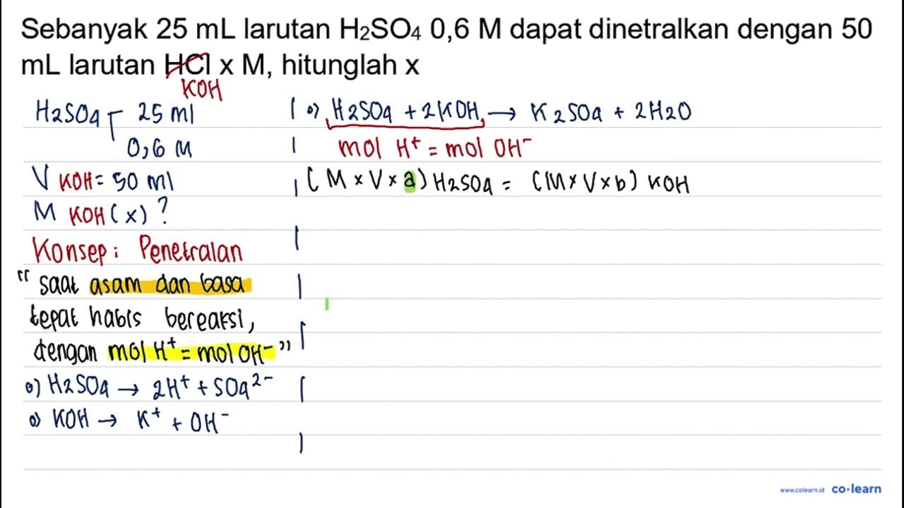 Sebanyak 25 ~mL larutan H_(2) SO_(4) 0,6 M dapat