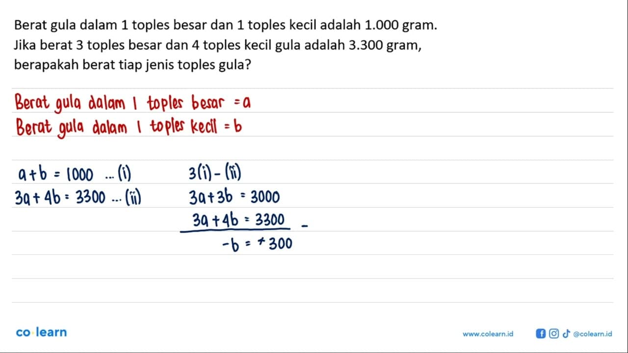 Berat gula dalam 1 toples besar dan 1 toples kecil adalah