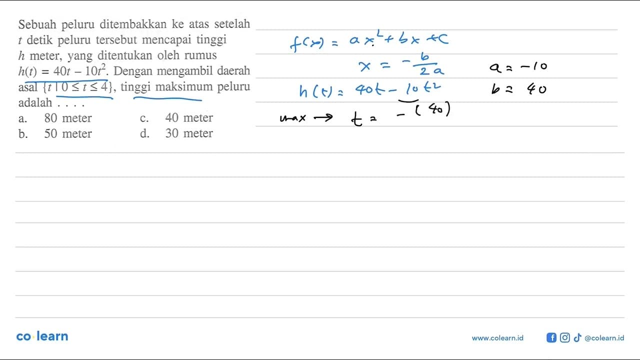 Sebuah peluru ditembakkan ke atas setelah t detik peluru