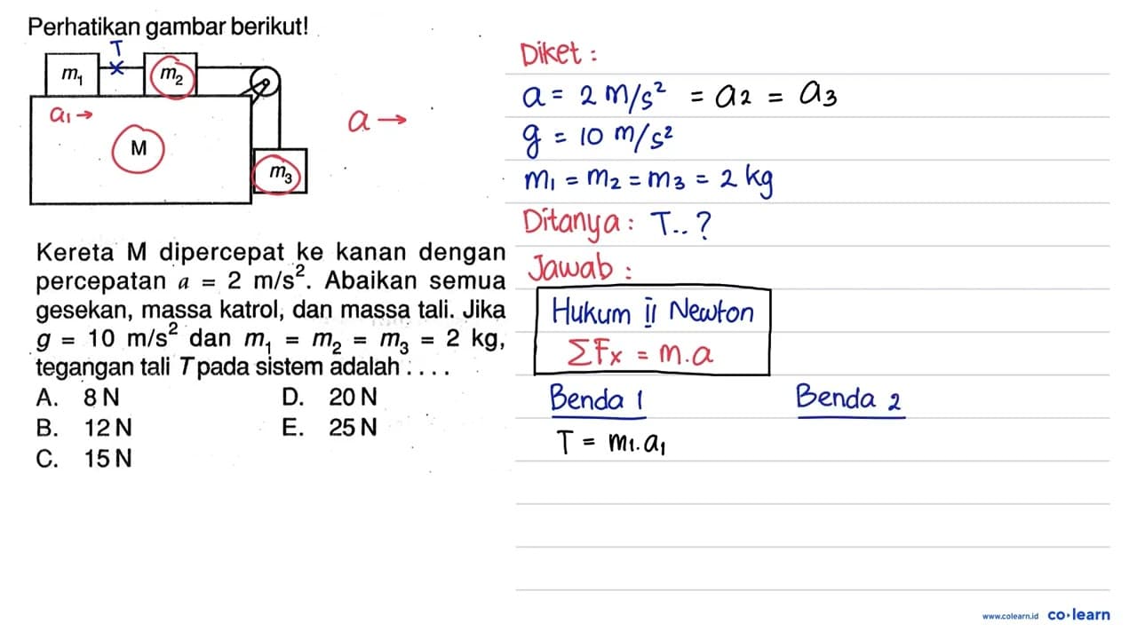 Perhatikan gambar berikut! Kereta M dipercepat ke kanan