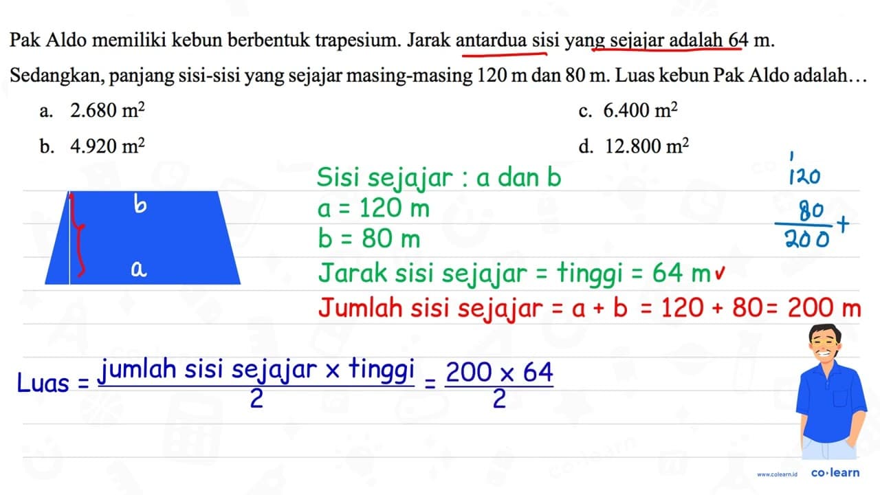 Pak Aldo memiliki kebun berbentuk trapesium. Jarak antardua