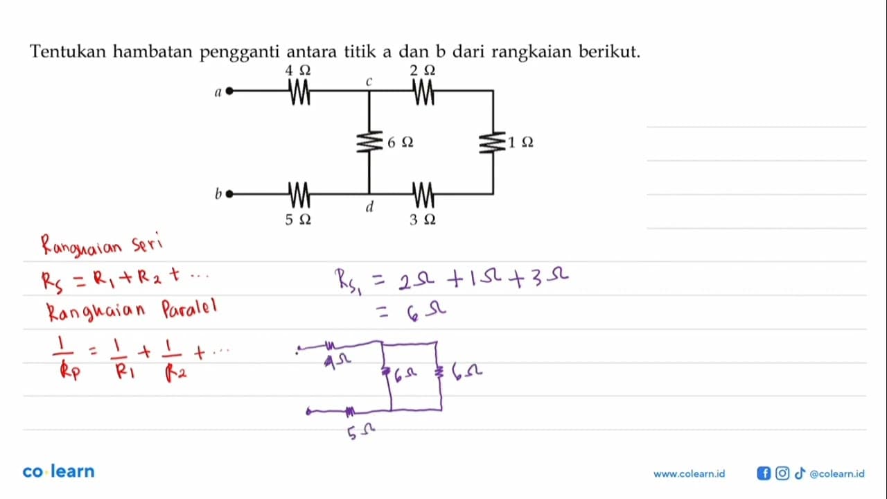 Tentukan hambatan pengganti antara titik a dan b dari