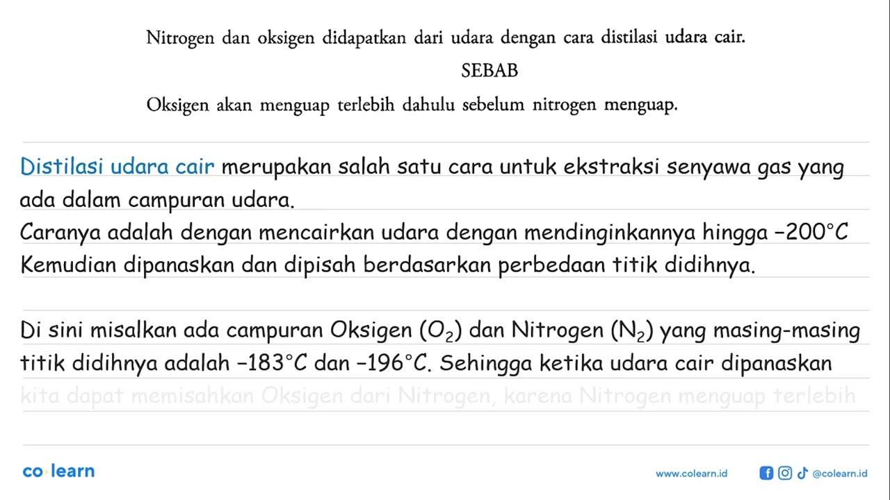 Nitrogen dan oksigen didapatkan dari udara dengan cara