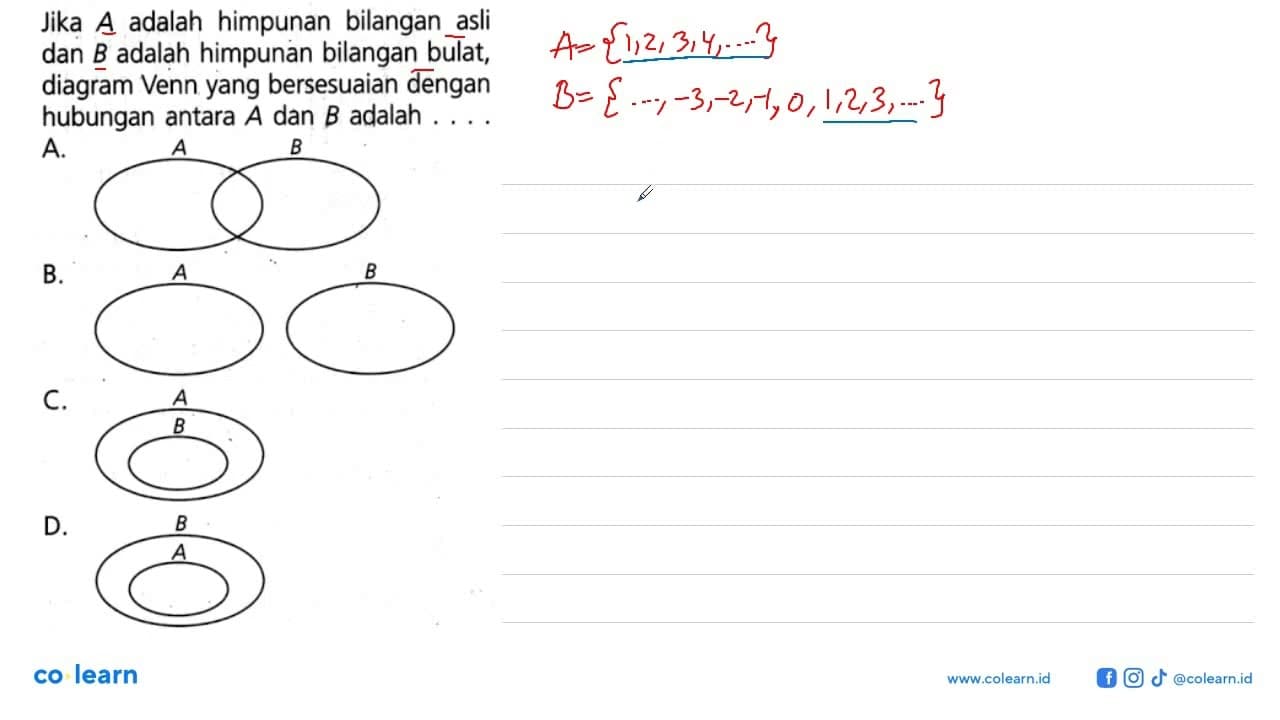 Jika adalah himpunan bilangan asli dan B adalah himpunan