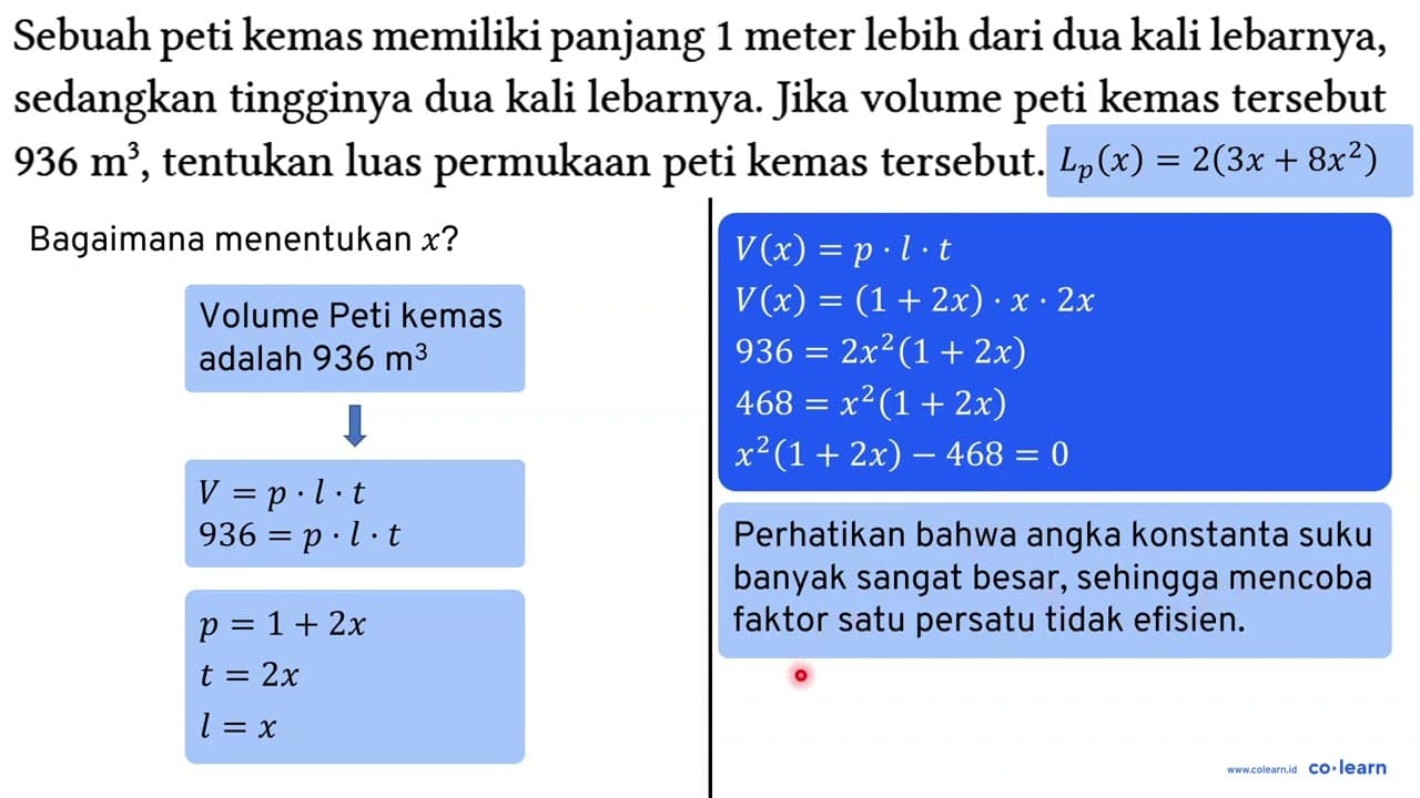 Sebuah peti kemas memiliki panjang 1 meter lebih dari dua