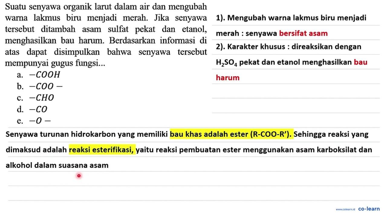 Suatu senyawa organik larut dalam air dan mengubah warna