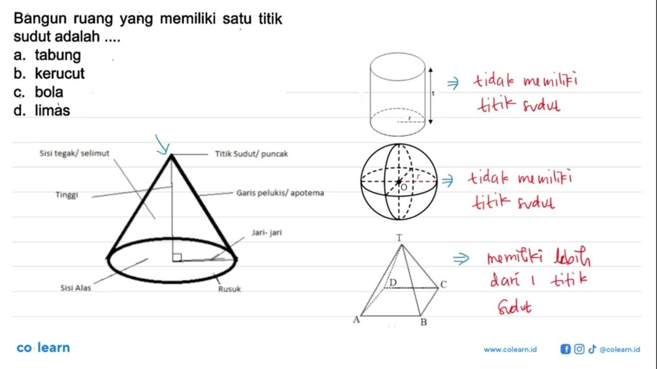 Bàngun ruang yang memiliki satu titik sudut adalah ...