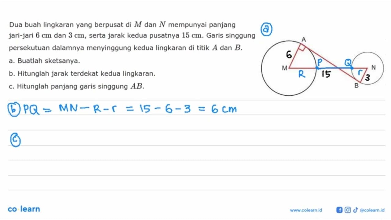 Dua buah lingkaran yang berpusat di M dan N mempunyai