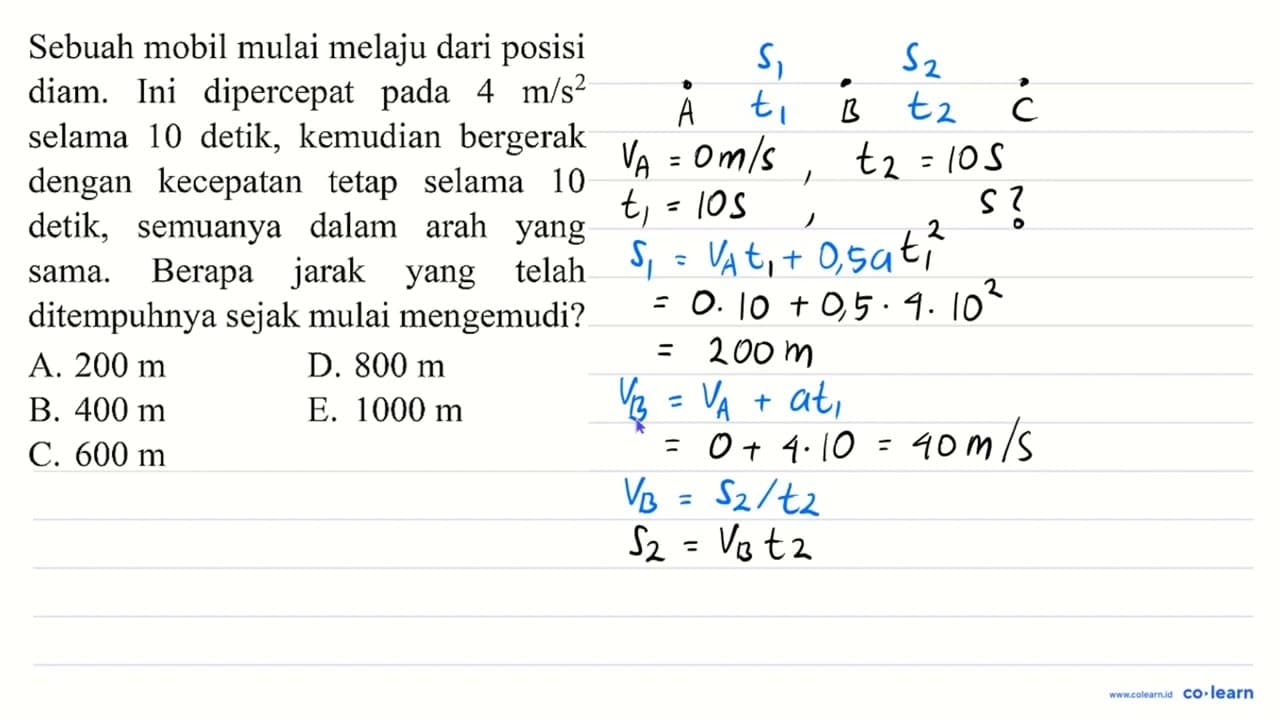 Sebuah mobil mulai melaju dari posisi diam. Ini dipercepat