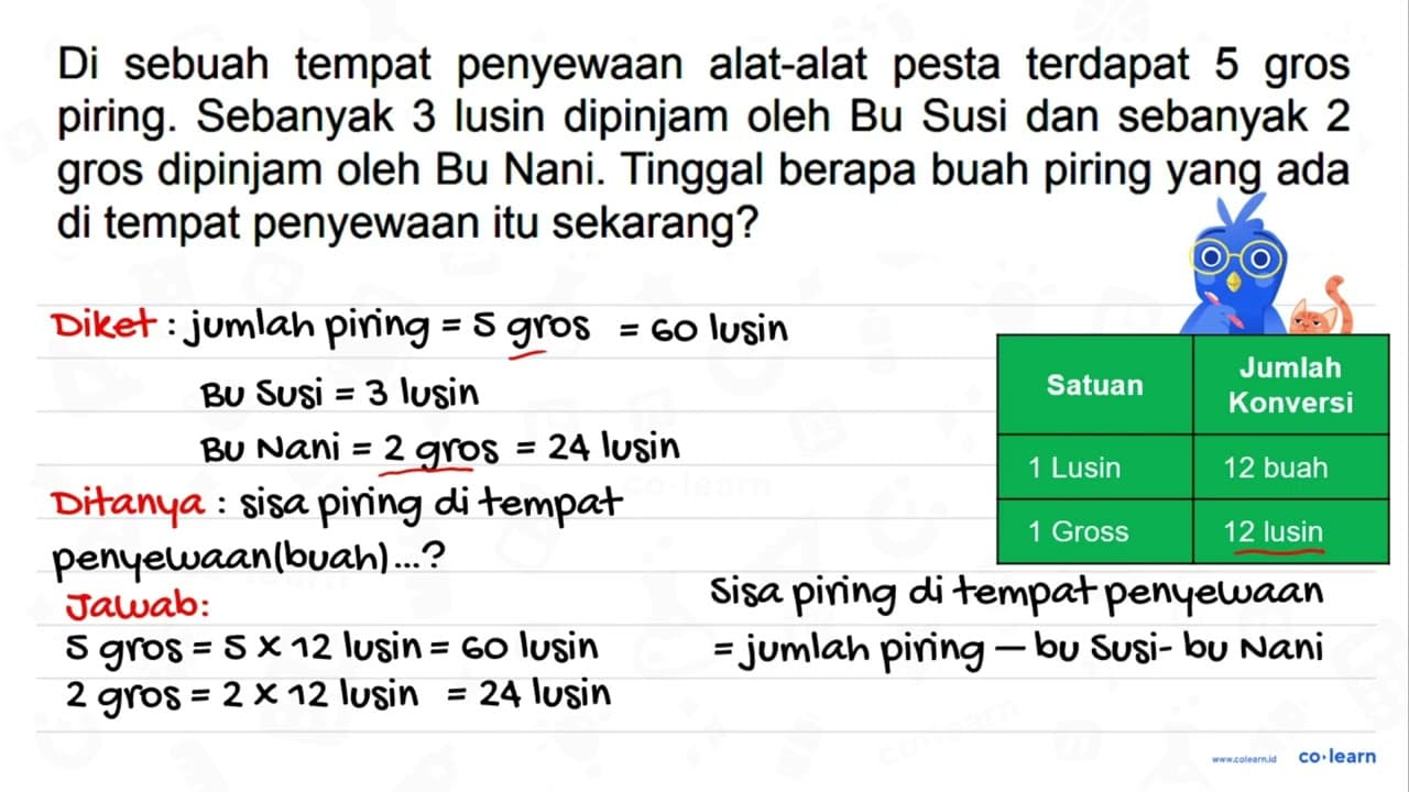 Di sebuah tempat penyewaan alat-alat pesta terdapat 5 gros