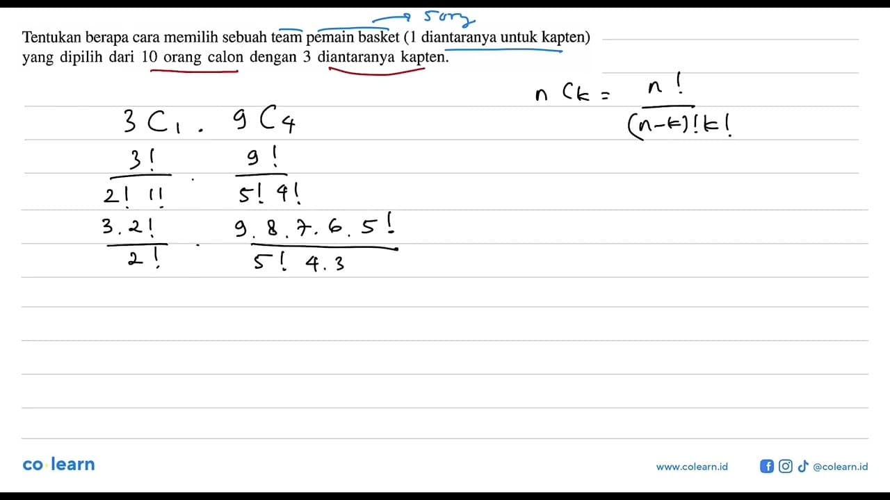 Tentukan berapa cara memilih sebuah team pemain basket (1