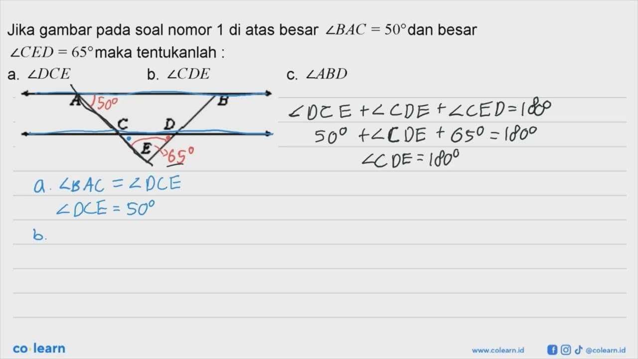 Jika gambar pada soal nomor 1 di atas besar sudut BAC=50