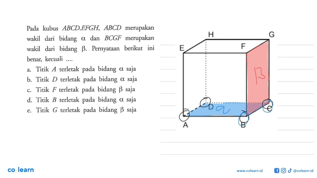 Pada kubus ABCD EFGH, ABCD merupakan wakil dari bidang