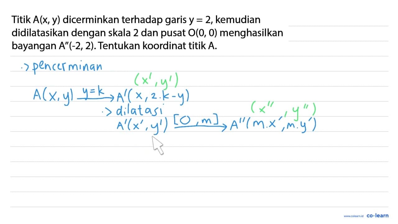 Titik A(x, y) dicerminkan terhadap garis y=2 , kemudian