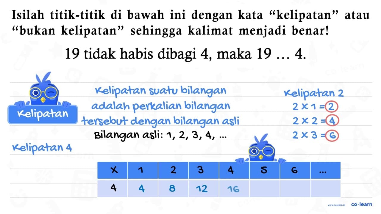 19 tidak habis dibagi 4, maka 19 ... 4