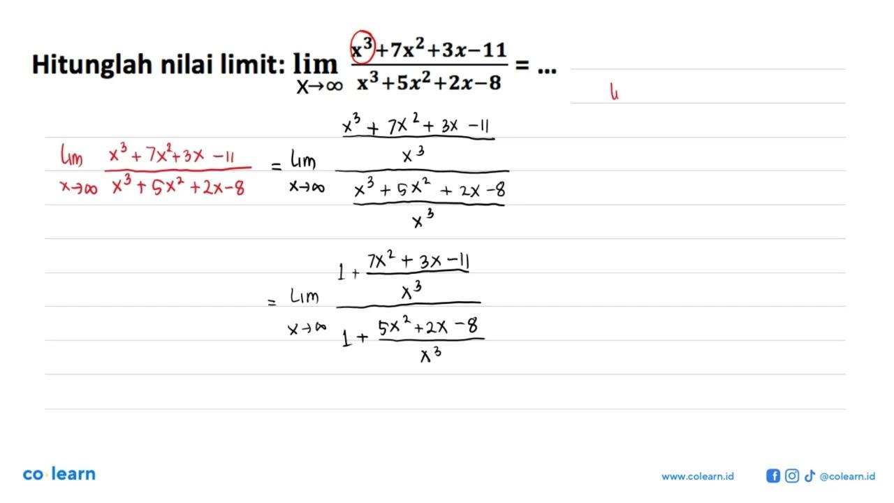 Hitunglah nilai limit: limit n mendekati tak hingga