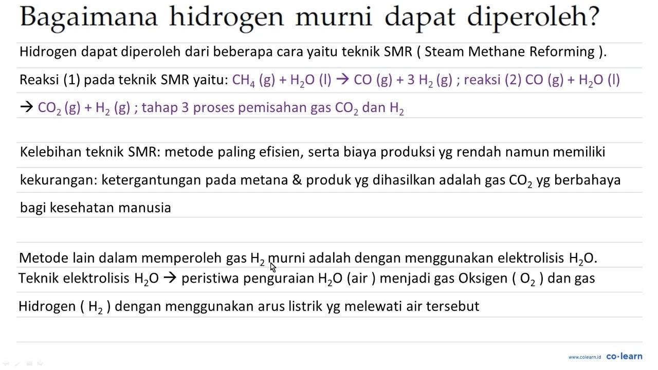 Bagaimana hidrogen murni dapat diperoleh?