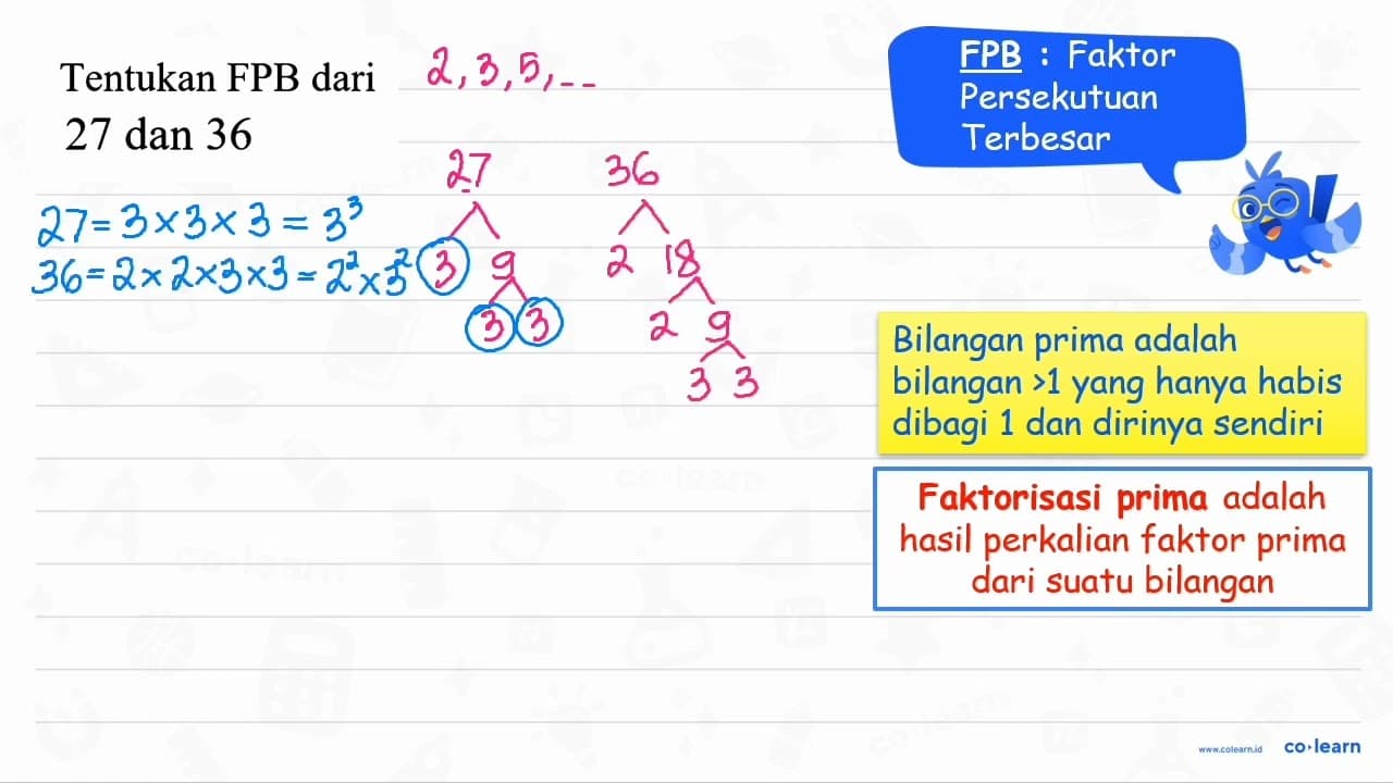 Tentukan FPB dari 27 dan 36