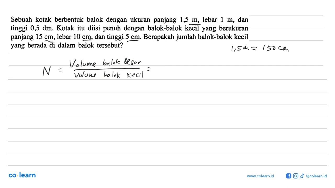 Sebuah kotak berbentuk balok dengan ukuran panjang 1,5 m,