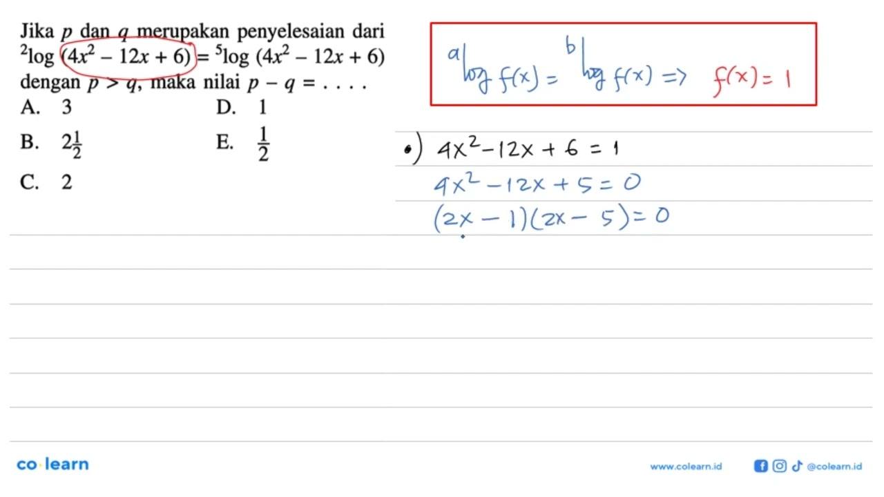 Jika p dan q merupakan penyelesaian dari