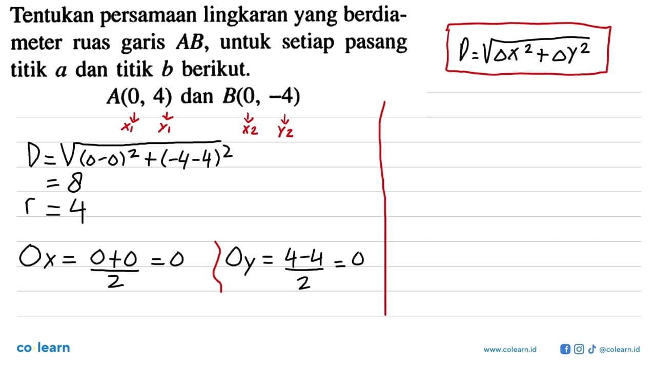 Tentukan persamaan lingkaran yang berdiameter ruas garis