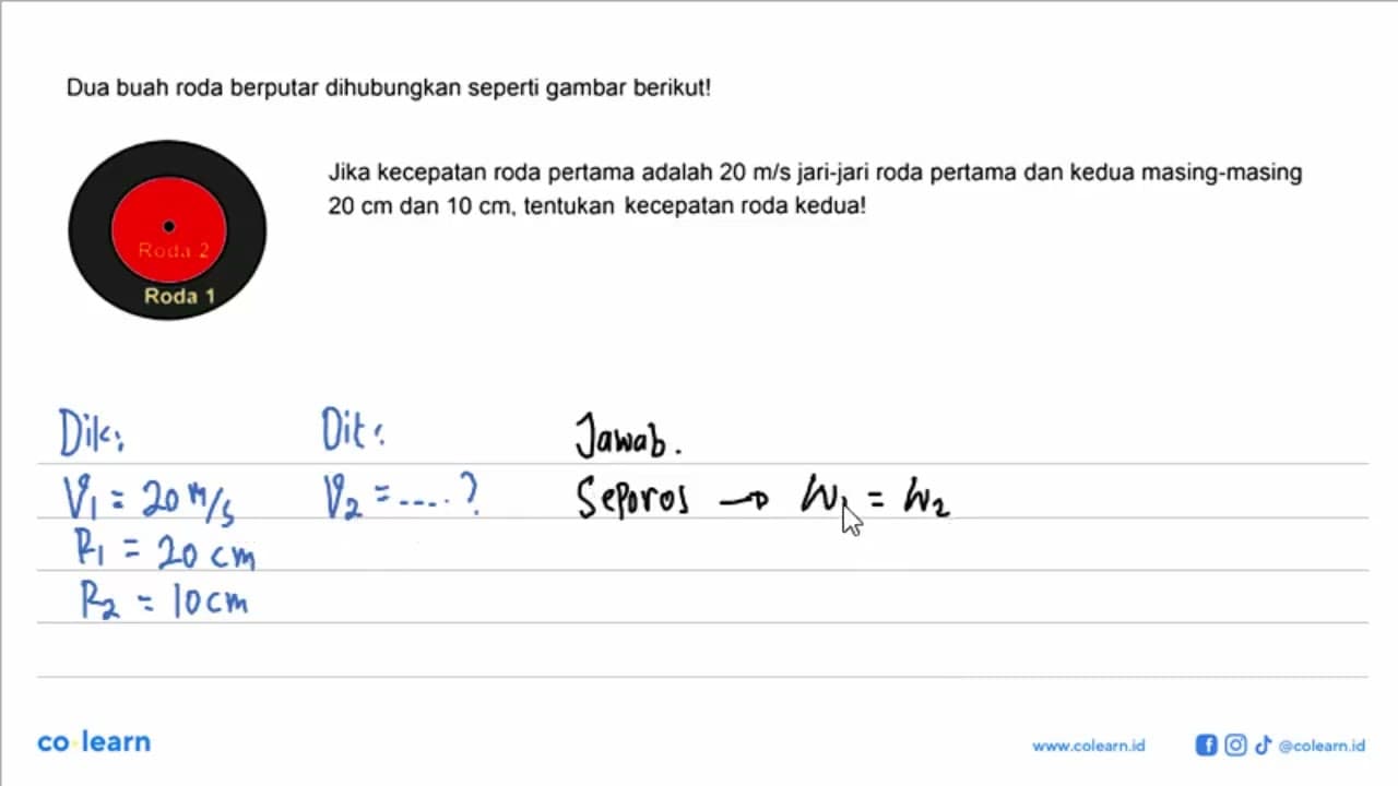 Dua buah roda berputar dihubungkan seperti gambar