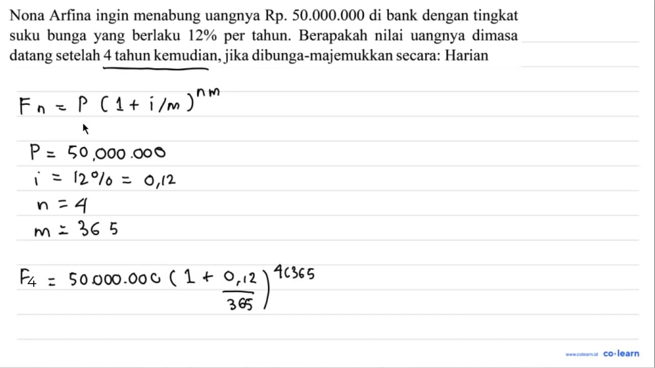 Nona Arfina ingin menabung uangnya Rp. 50.000 .000 di bank