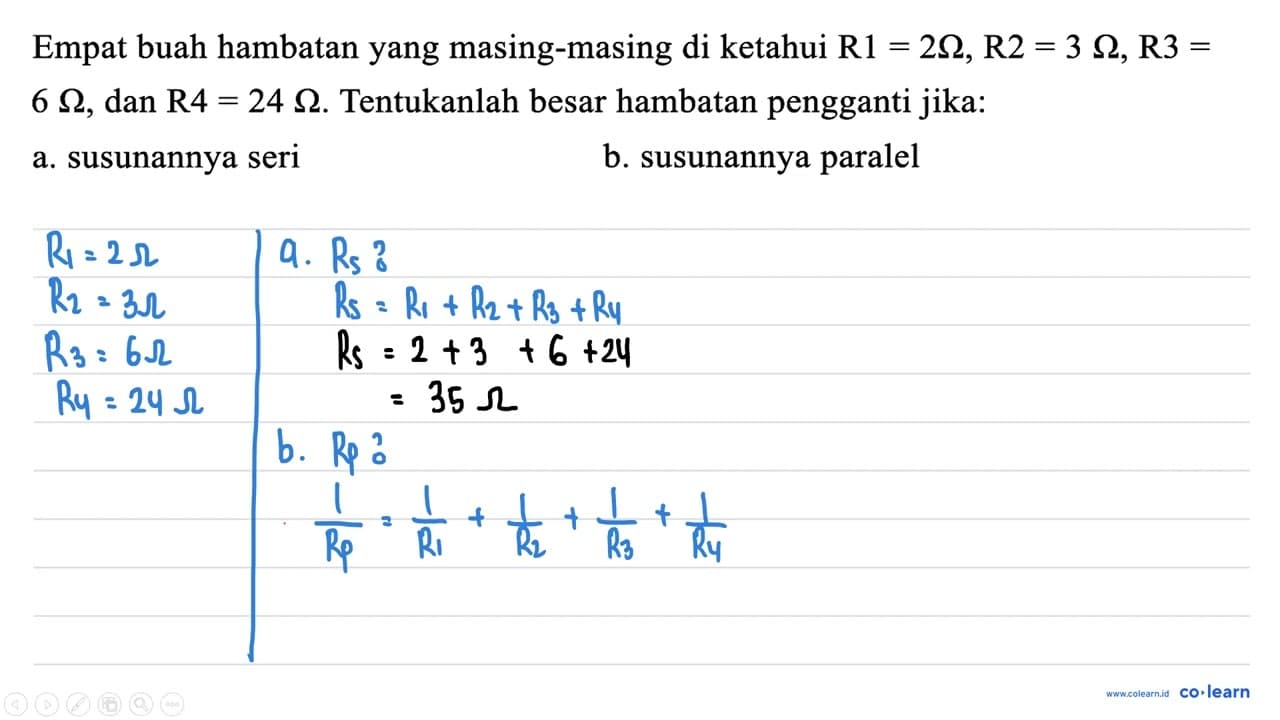 Empat buah hambatan yang masing-masing di ketahui R 1=2