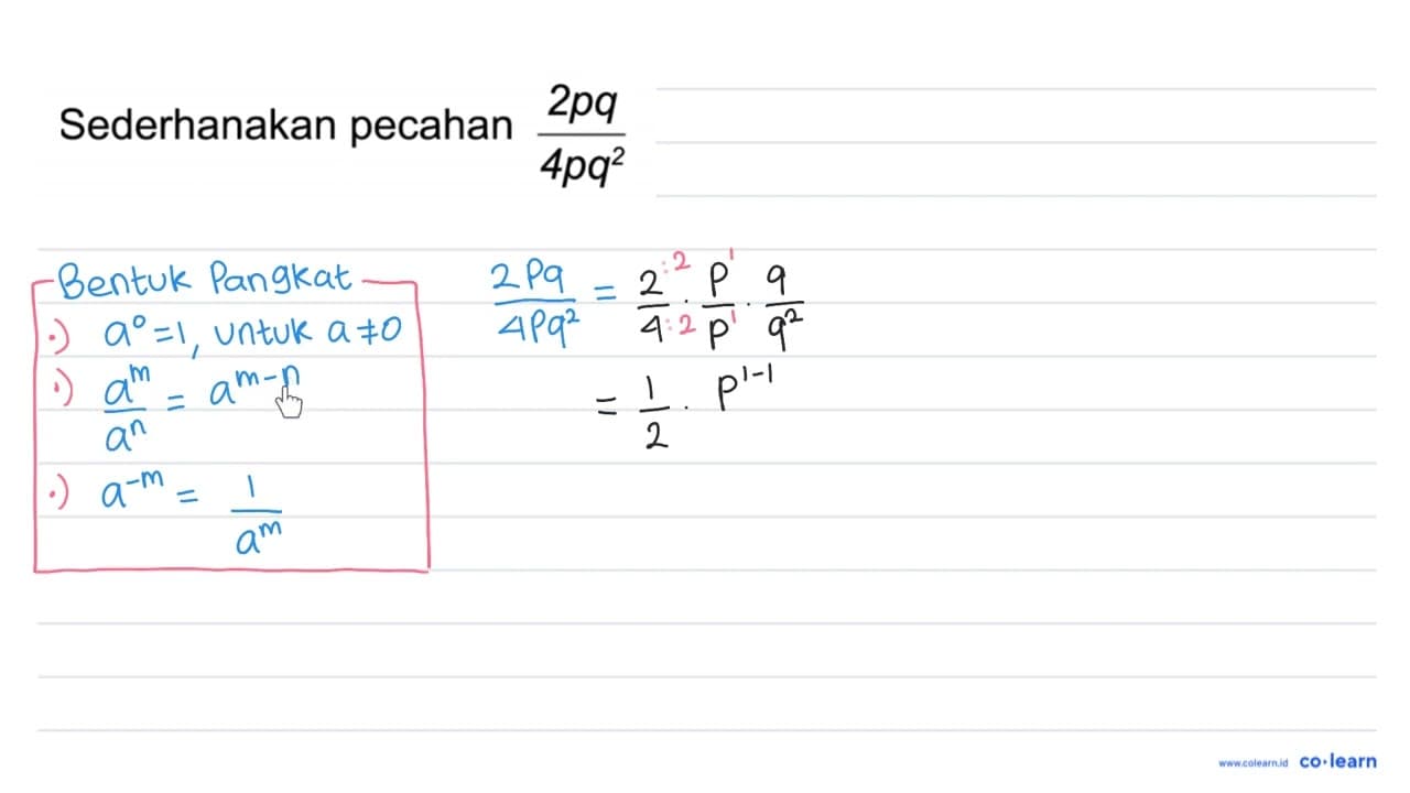 Sederhanakan pecahan 2pq/4pq^2