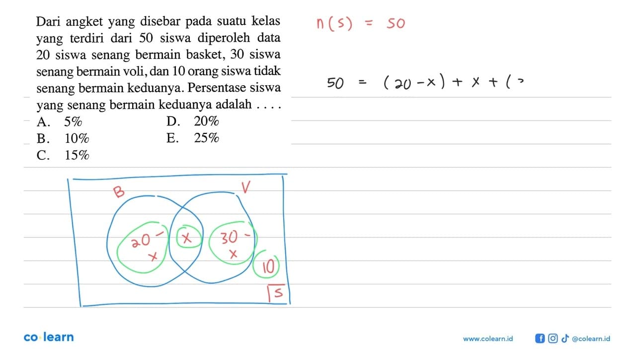 Dari angket yang disebar pada suatu kelas yang terdiri dari