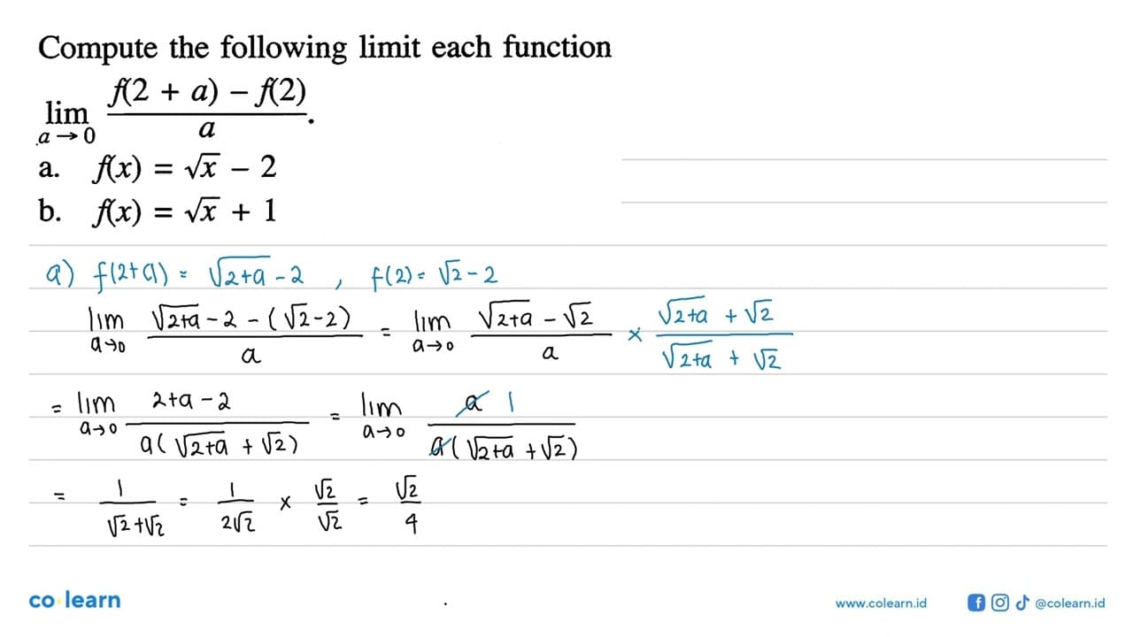 Compute the following limit each function lim a -> 0