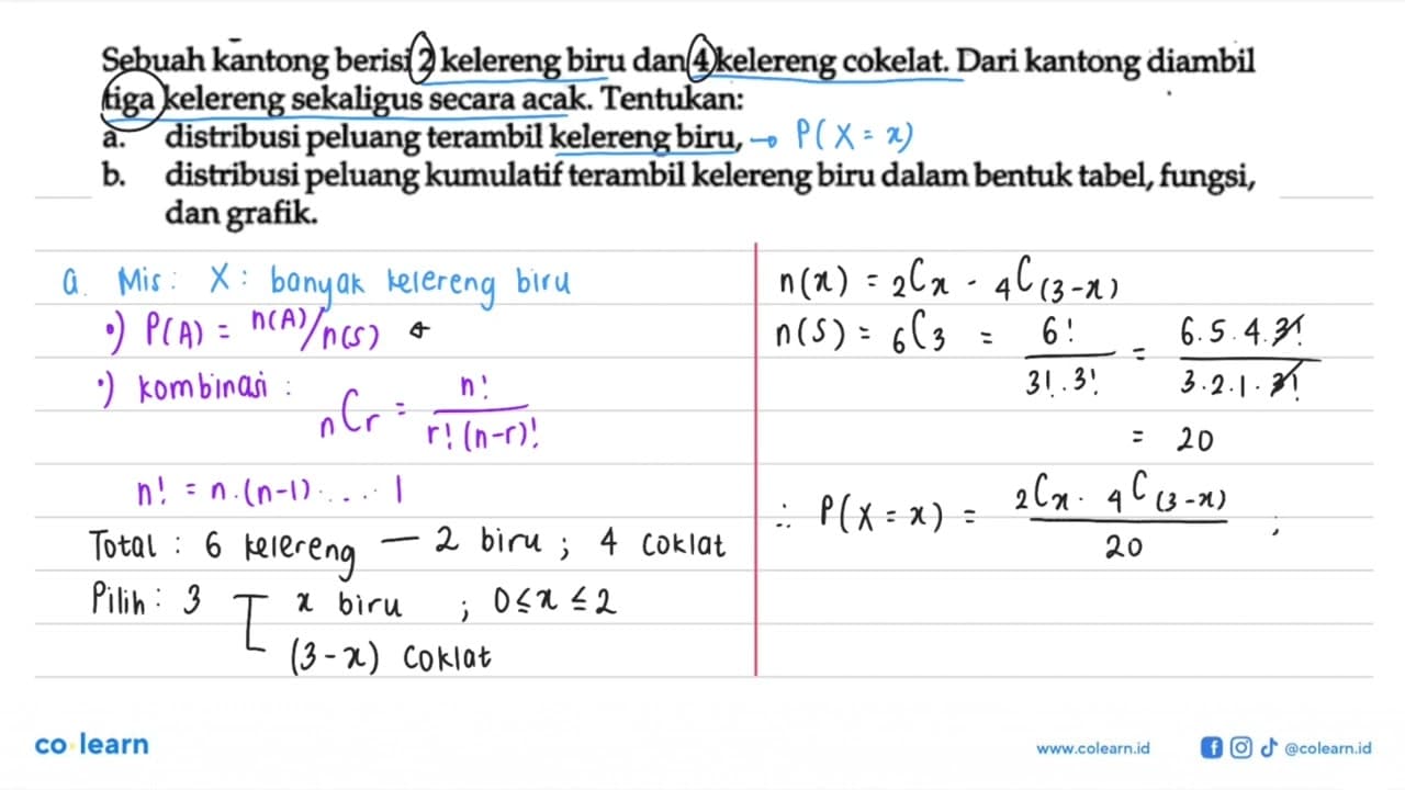 Sebuah kantong berisi 2 kelereng biru dan 4 kelereng